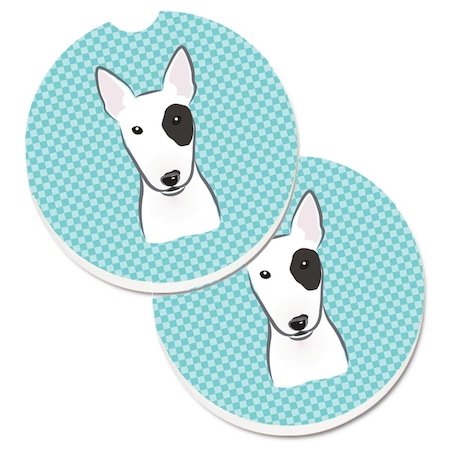 Carolines Treasures Checkerboard Blue Bull Terrier Set of 2 Cup Holder Car Coaster BB1147CARC